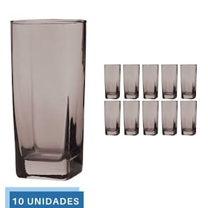 Copo Vidro 320ml Quadrado BALI Jogo com 10 Cinza Luxo Agua