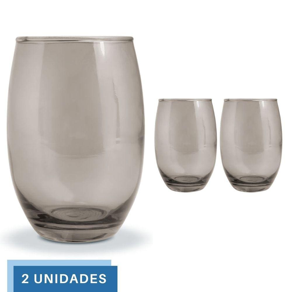 Copo De Vidro 450ml Redondo BELLAGIO Jogo com 2 Cinza Luxo