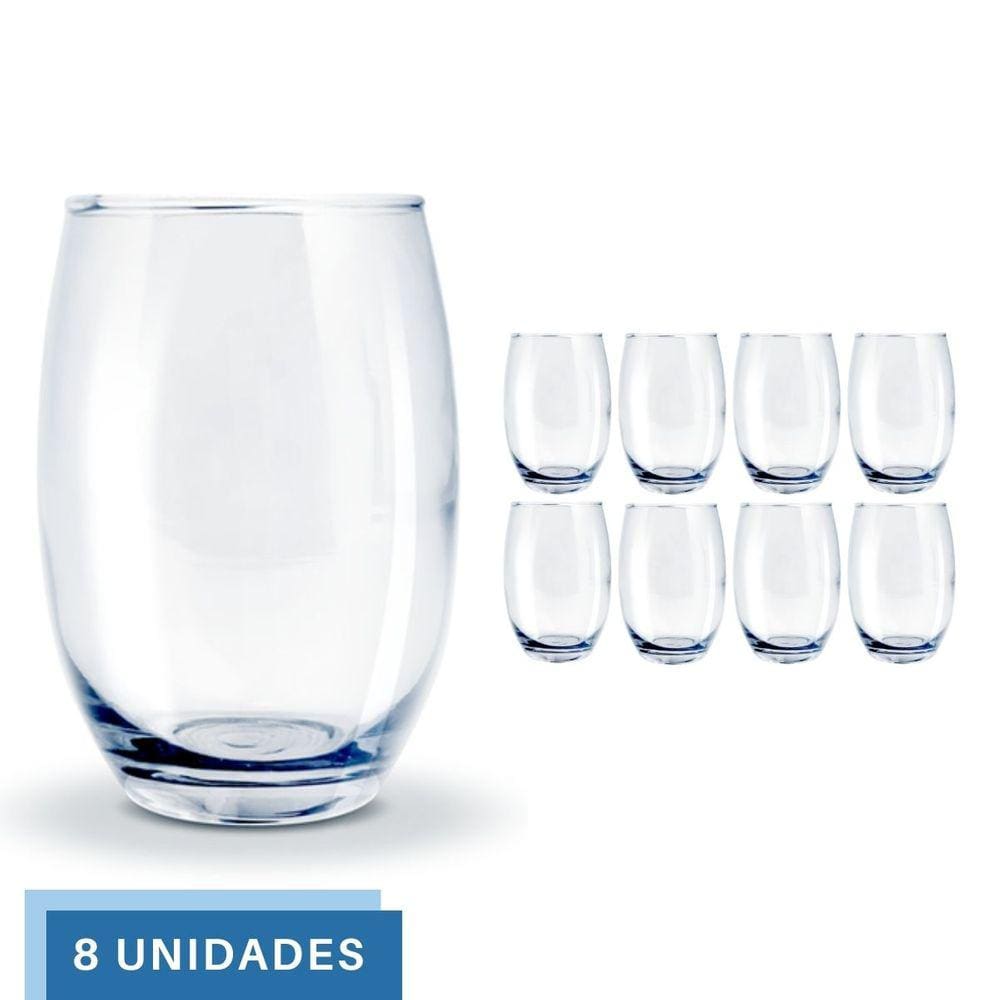 Copo Vidro 450ml Redondo BELLAGIO Jogo com 8 Transparente