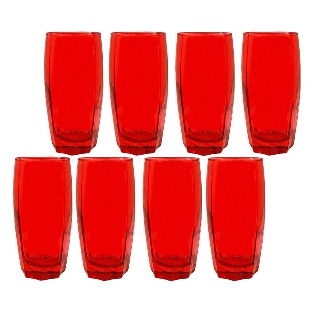 Conjunto com 8 Copos de Vidro Luxo 370ml Florence Vermelho