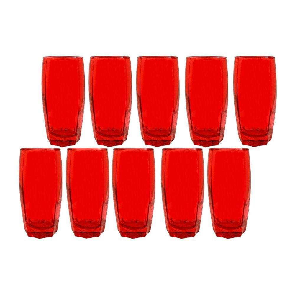 Conjunto com 10 Copos de Vidro Luxo 370ml Florence Vermelho