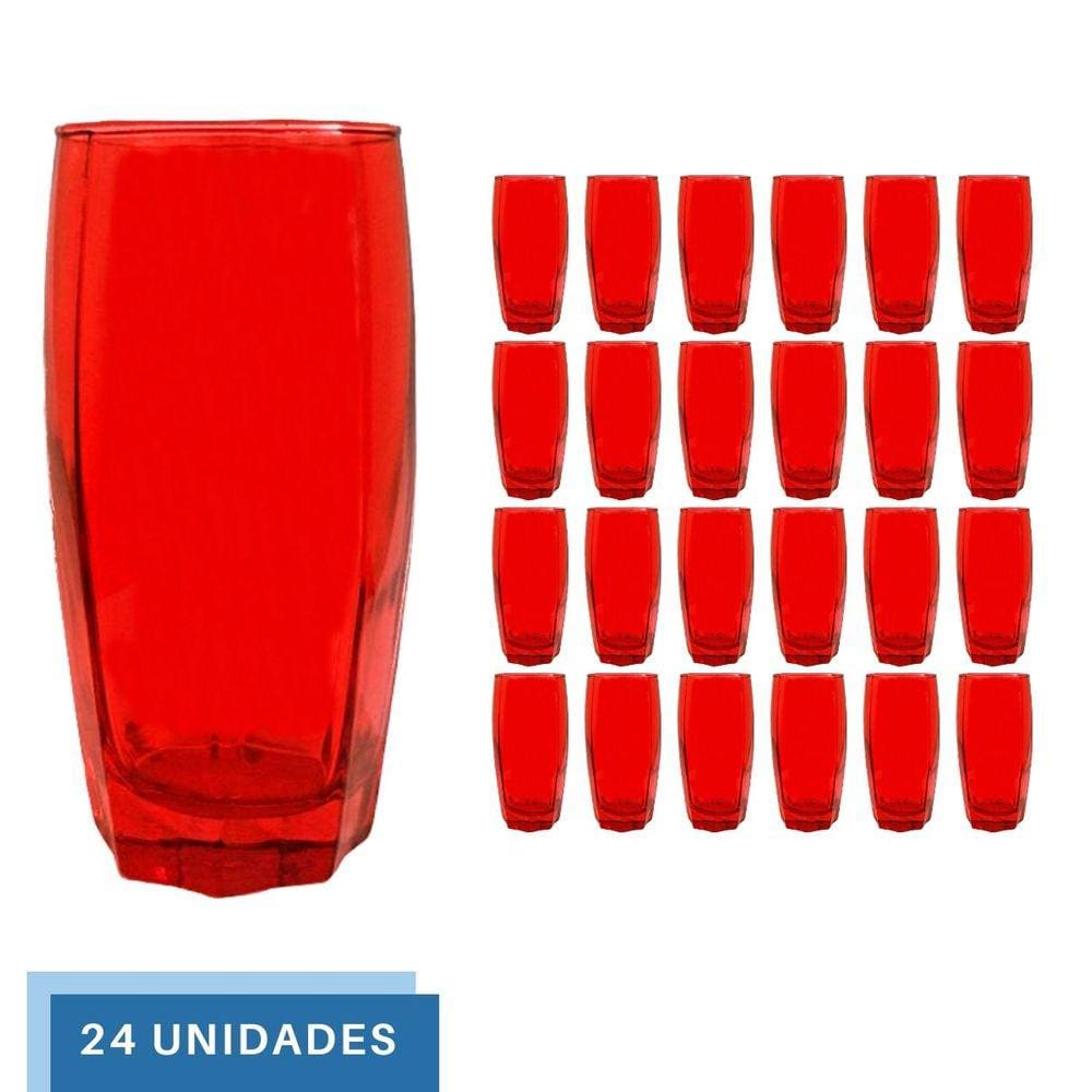 Copos Vidro Jogo com 24 Florence 370ml Vermelho Luxo Almoço