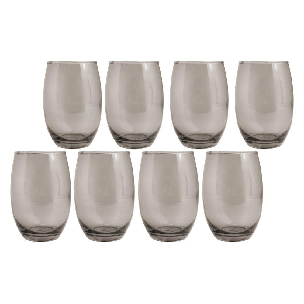 Conjunto 8 Copos Vidro Bellagio Redondo 450ml Grande Cinza