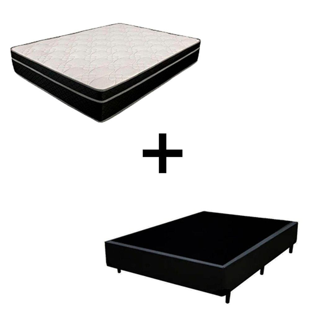 Cama Box Viúva 128 Tecido Sintético Preto com Colchão Paris de Molas Ensacadas Preto 66x128x188