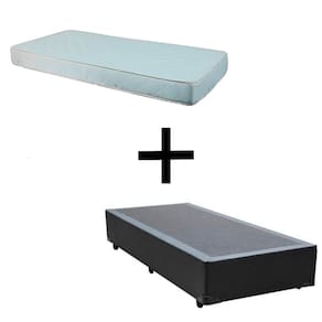 Cama Box Solteiro 88 - Tecido Sintético Preto com Colchão Munique Bello Box - 100% Espuma - D33 Branco 54x88x188