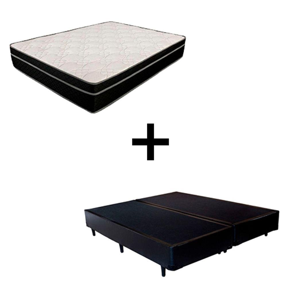 Cama Box King 193 - Tecido Sintético Preto com Colchão Paris - Molas Ensacadas Preto 66x193x203