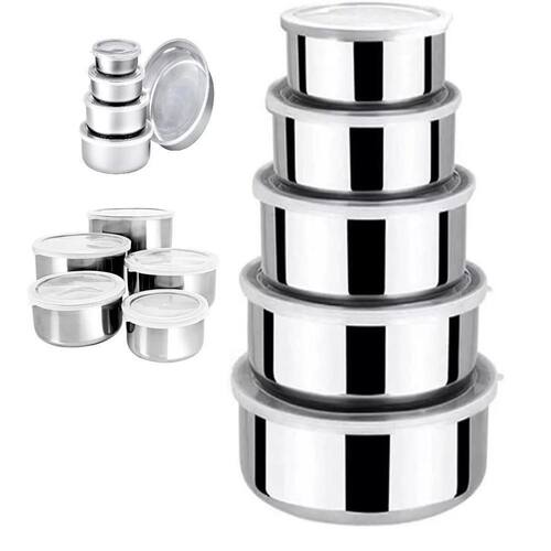 Potes De Aluminio Inox Kit 5 Vasilhas Hermetico Guarda Alimento Bowl Saladeira Jogo Com Tapa