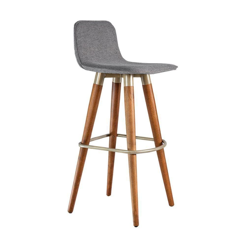 Banqueta Alta Luxo Linea Aço Champanhe Linho Cinza Cinza