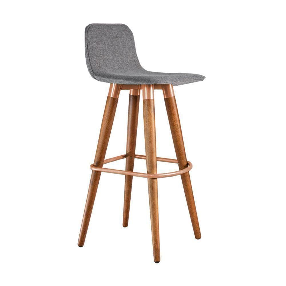 Banqueta Alta Luxo Linea Aço Cobre Linho Cinza Cinza