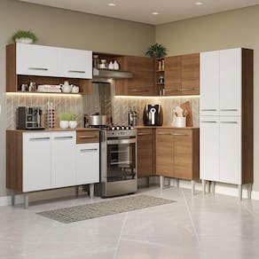 Armário de Cozinha Completa de Canto 417cm Rustic/Branco Emilly Madesa 02