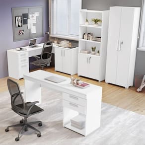 Conjunto Home Office 4 Peças 1 Mesa em L 1 Escrivaninha 2 Armários Espresso Móveis Branco