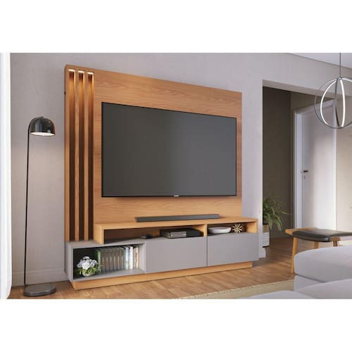 imagem-Estante Home Theater com Led Para TV até 75 Polegadas 2 Portas Humaitá Colibri Freijó/Cinza - Marrom