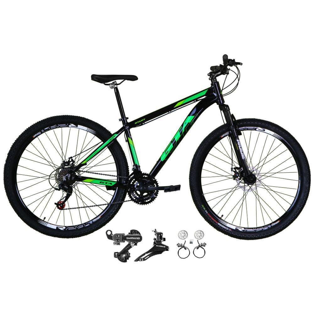 Bicicleta Aro 29 Gta Start 21v Alumínio Câmbios Shimano Freio a Disco Hidráulico Garfo Com Suspensão - Preto/Verde