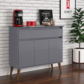 Aparador Buffet com 03 Portas e 01 Gaveta 93 cm Zeus Cinza