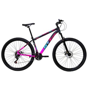 Bicicleta Aro 29 Gti Roma Alumínio 21v Freio a Disco Garfo Suspensão - Preto/Rosa