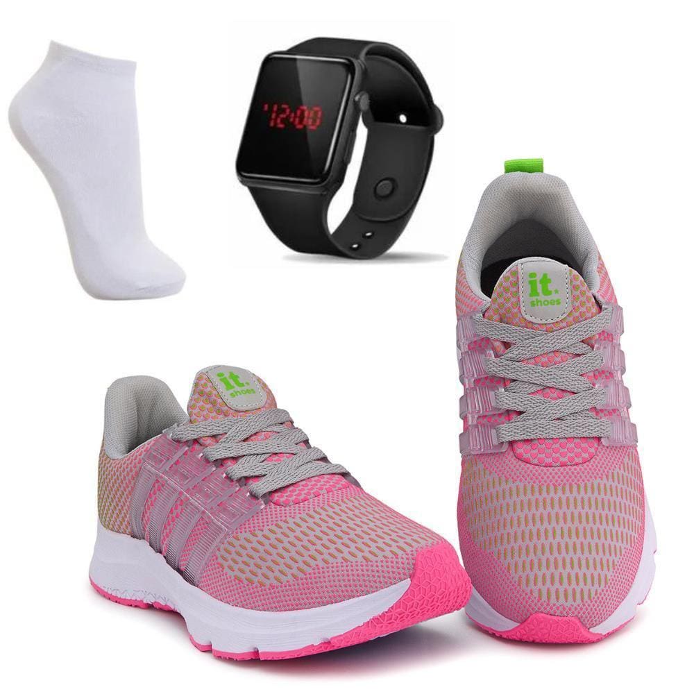 Kit Tênis Academia Feminino + Relógio Digital LED + Meia