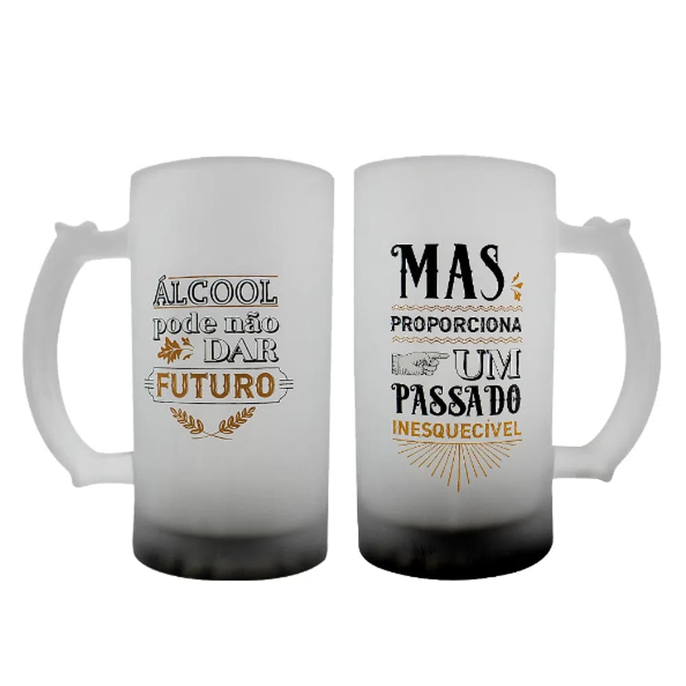 Kit 2 Canecas Chopp Vidro Fosco Passado Inesquecivel 450ml