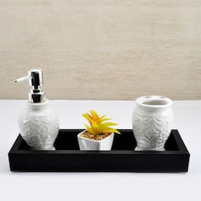 Bandeja -SLIM TRADICIONAL- Espelhada Lavabo Banheiro Pés de Silicone Madeira cor PRETA - 12x32x4