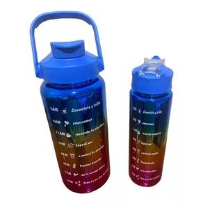 Kit 2 Garrafas Colorida 2l E 900ml Botão Smart Drink Rainbow