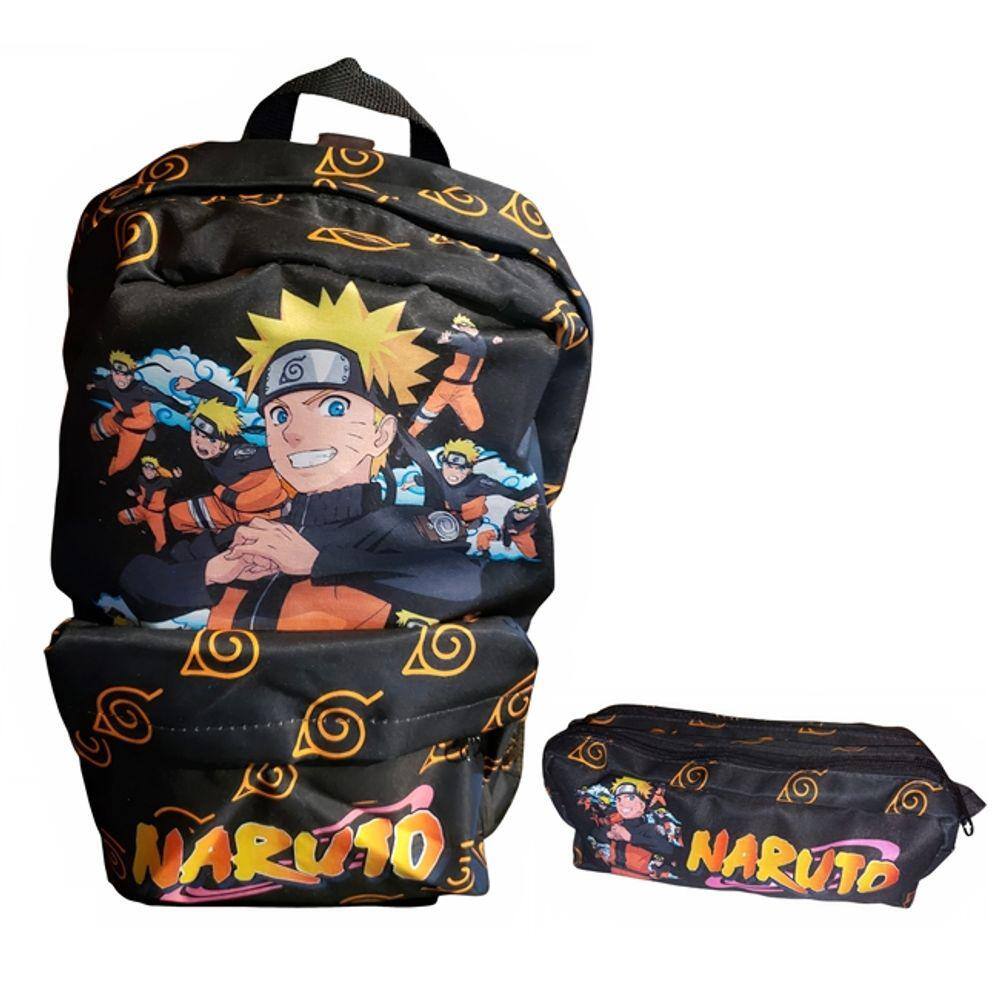 Kit mochila e estojo grande padrão escolar Naruto uzumaki versão