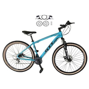Bicicleta Aro 29 Gti Roma 21v Freio a Disco Hidráulico Alumínio Garfo Suspensão com Pneu Faixa Bege - Azul
