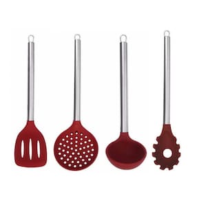 Jogo de Utensílios Silicone 4 Peças Inox Premium Vinho - Yazi - Vinho - 30 a 34cm