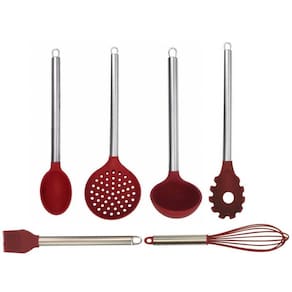 Jogo de Utensílios Silicone 6 Peças Inox Premium - Yazi - Vinho - 26 a 34cm