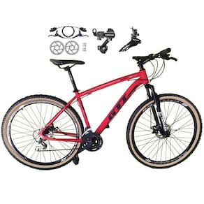 Bicicleta Aro 29 Gti Roma 21v Alumínio Câmbios Shimano Freio a Disco Hidráulico Garfo Com Suspensão com Pneu Faixa Bege - Vermelho