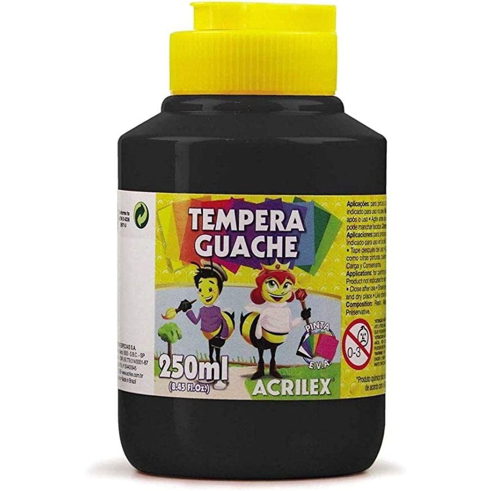 Tinta Tempera Guache Preto 250ml - Acrilex