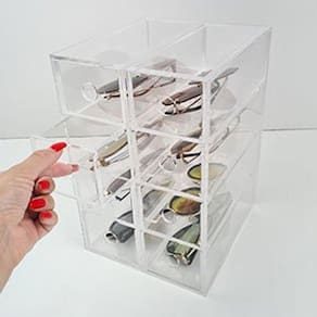 Organizador com 08 Gavetas Para Óculos e Maquiagem em Acrílico Cristal 16x20x28