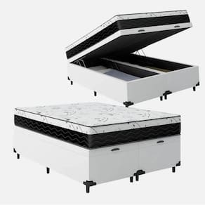 Cama Box Baú Casal 138 Bipartido Tecido Sintético Branco com Colchão One Face D33 - Bello Box - 58x138x188cm