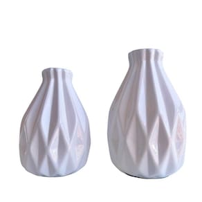Dupla vaso centro de mesa branco trabalhado geométrico 3D