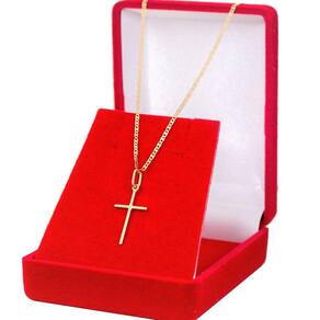 Colar Cordão De Ouro 18k Piastrine Masculino 70cm E Cruz