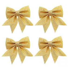 Kit Laço Glitter Dourado Natal 13cm 4 Unidades Magizi