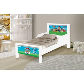 mini cama juvenil branco retro com pes em madeira alto padrão moderno da patrulha canina