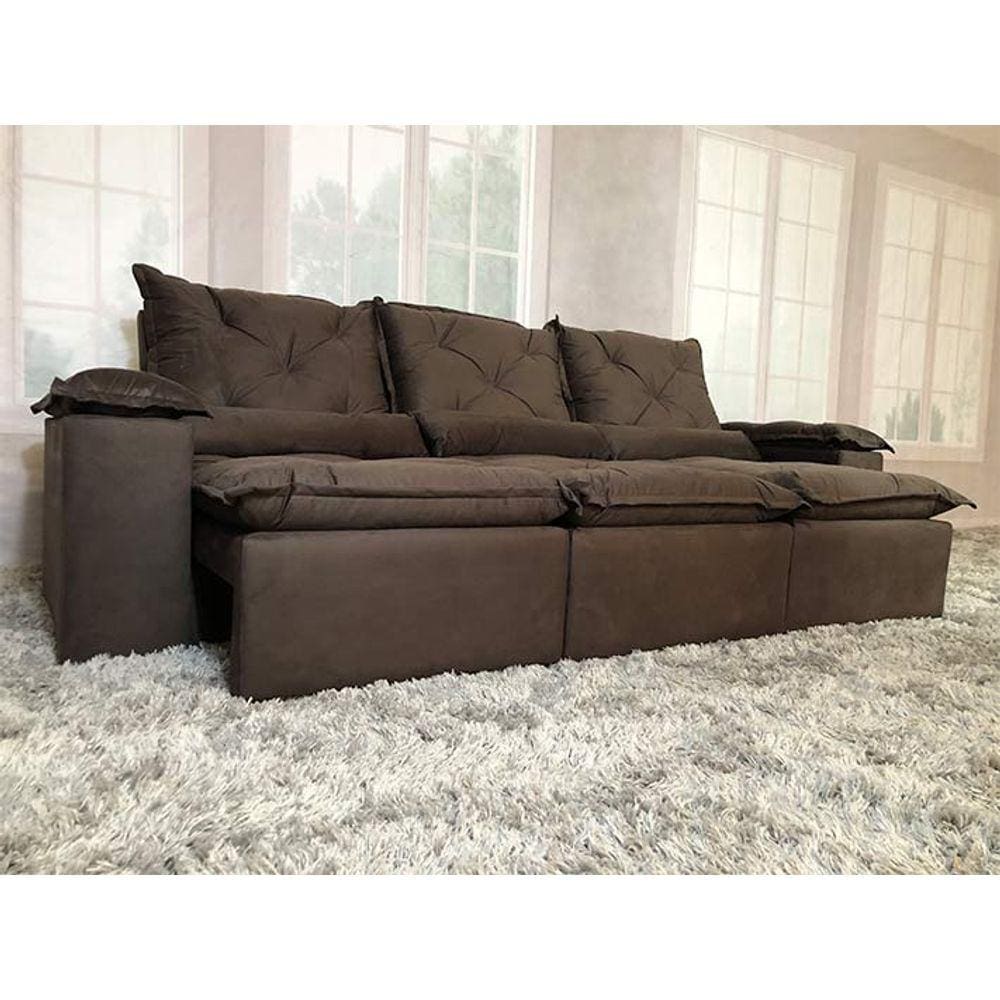 Sofá Retrátil Reclinável 2,70 m Marrom 200 Athenas