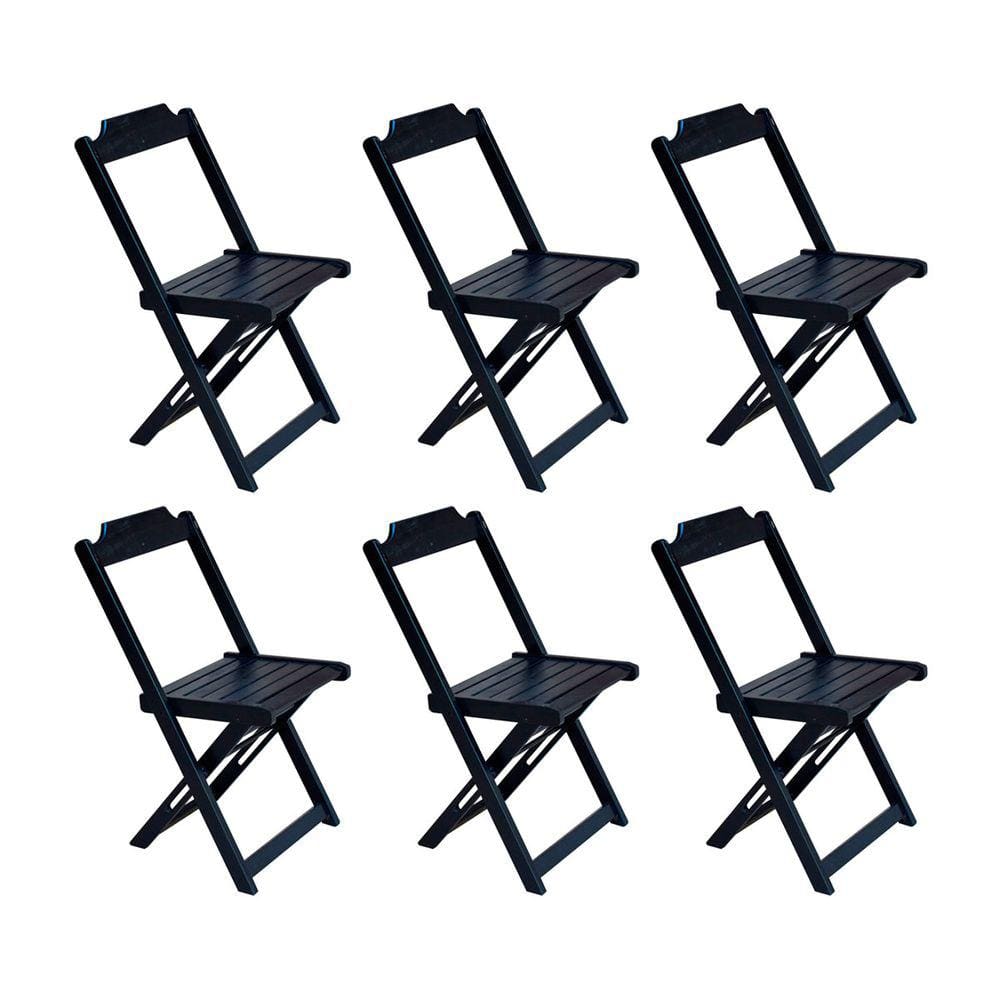 Kit 6 Cadeiras De Madeira Dobravel  Preto