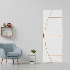 KIt Porta de Madeira Decorada 215x65cm com Batente de Aço 06cm Gaúcha MGM Branco