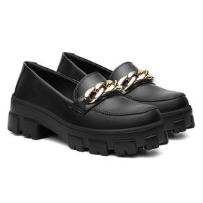 Mocassim Feminino Detalhe Corrente Tratorado Estilo Conforto