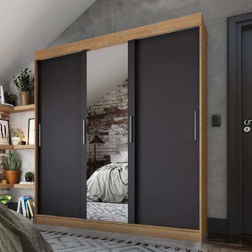 Guarda Roupa Roupeiro Casal 3 Portas 2 Gavetas 3 Prateleiras Quarto Organizador Marrom Preto - Marrom