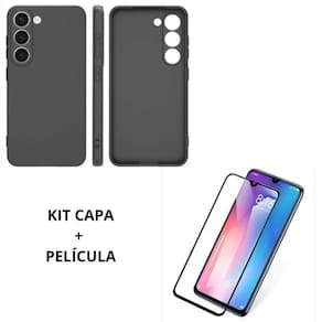 Kit Capa Compatível Com Galaxy S23 Preto+Película Vidro 3D