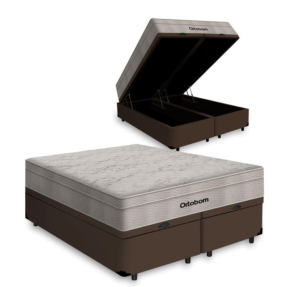 Cama Box Baú Queen + Colchão de Molas Ensacadas Ortobom AirTech SpringPocket 158cm