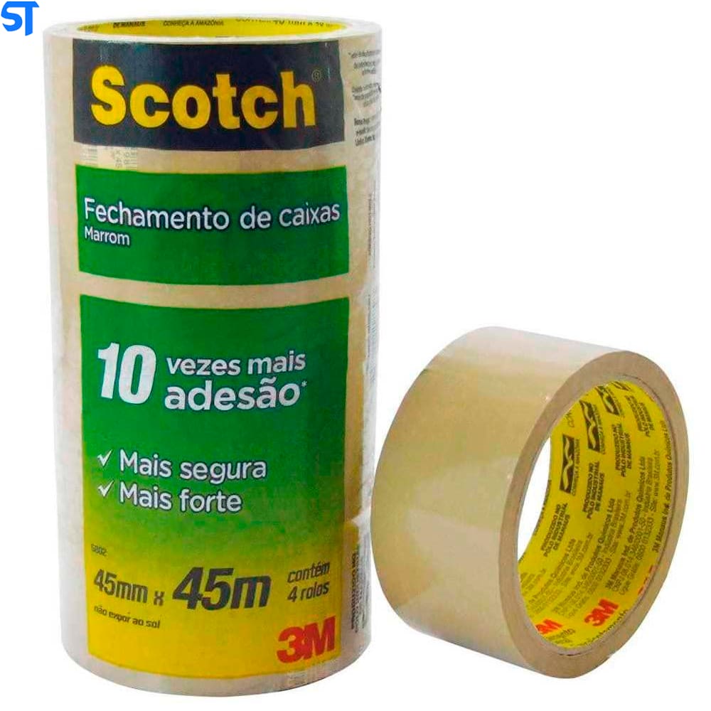 Fita Para Empacotamento PVC 45 x 45 Transparente Escoth 3M ( Pacote com 4 Fitas)