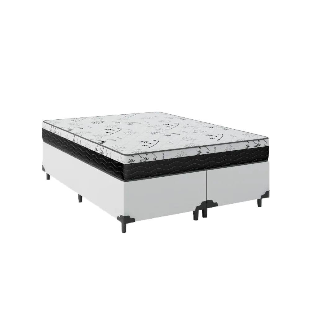 Cama Box Casal Bipartido 138 Sintético Branco com Colchão Espuma D33 One Face - Bello Box - 58X138X188