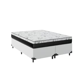 Cama Box Casal Bipartido 138 Sintético Branco com Colchão Espuma D33 One Face - Bello Box - 58X138X188