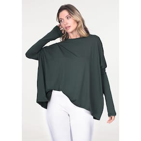 Blusa Ampla Malha Morcego Manga Longa Verde Musgo