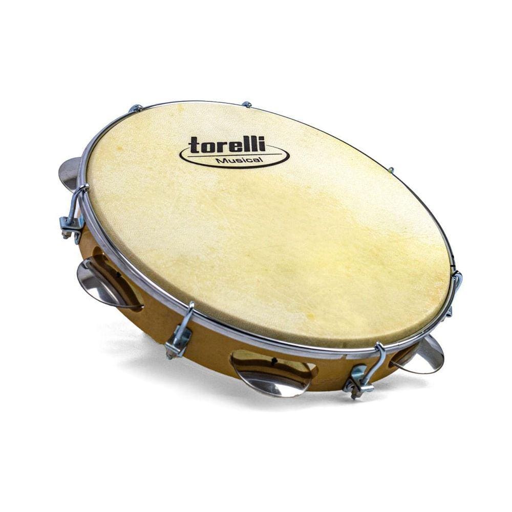 Pandeiro 10 Torelli Tp300Nt Madeirado Pele Animal