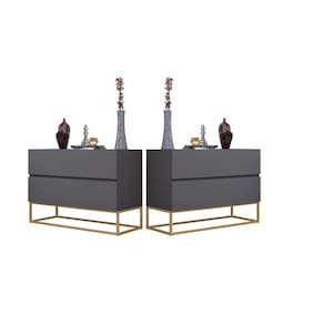 Kit Mesas de Cabeceira Cinza/Dourado Estilo Industrial com Pés De Ferro