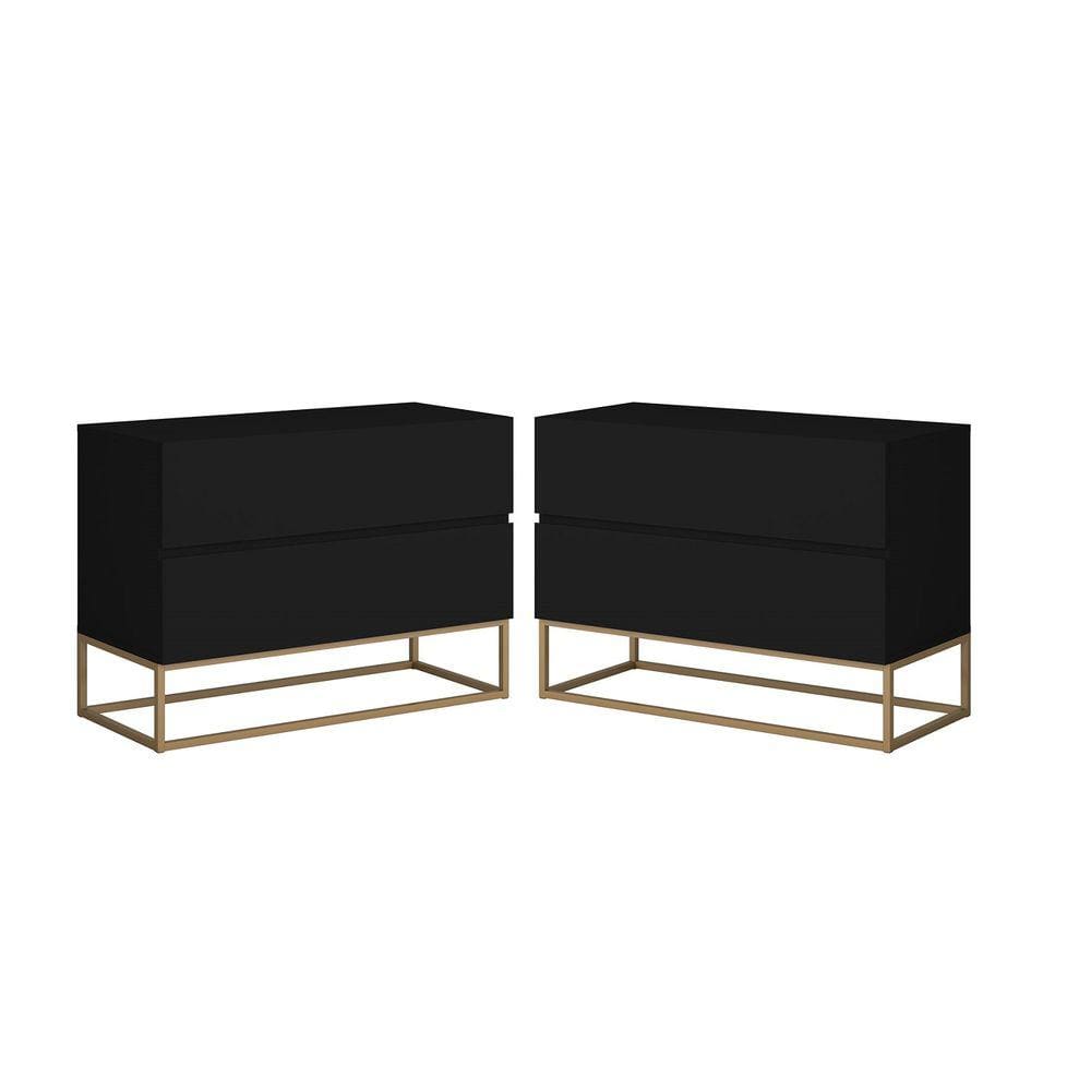 Kit Mesas de Cabeceira Preto/Dourado Estilo Industrial com Pés De Ferro