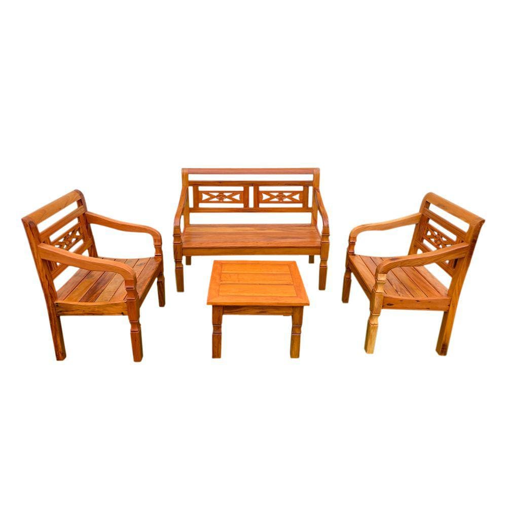 Kit Jogo de Banco 4 Lugares Com Mesa de Centro Madeira de Demolição Modelo Flor Sudeste Rústico